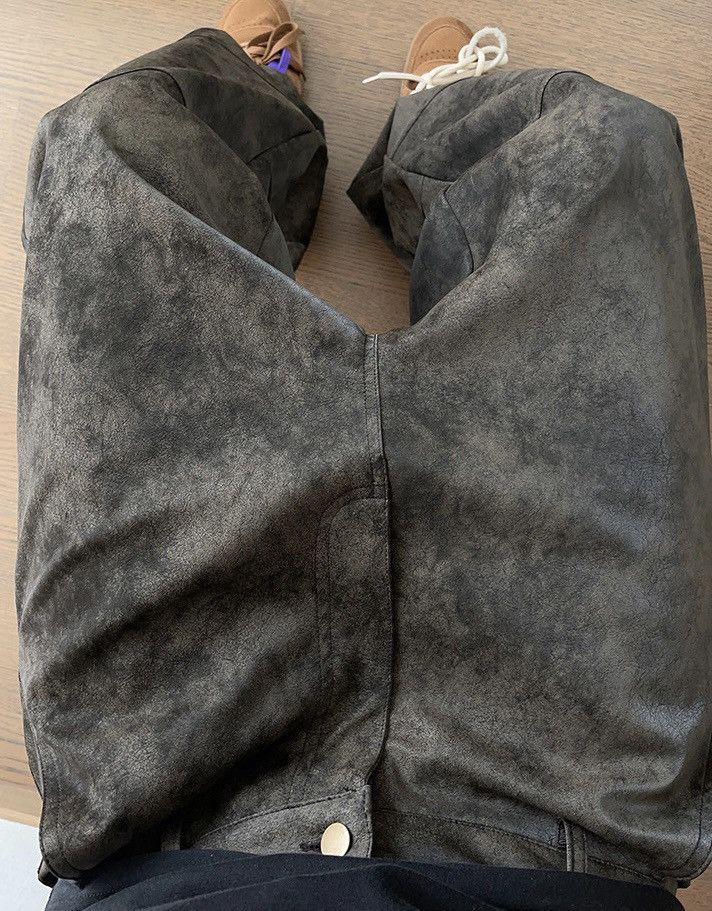 Japanese Brand × Vintage Avant garde punk cracked faux suede leather baggy pants Size US 32 / EU 48 - 5 Thumbnail