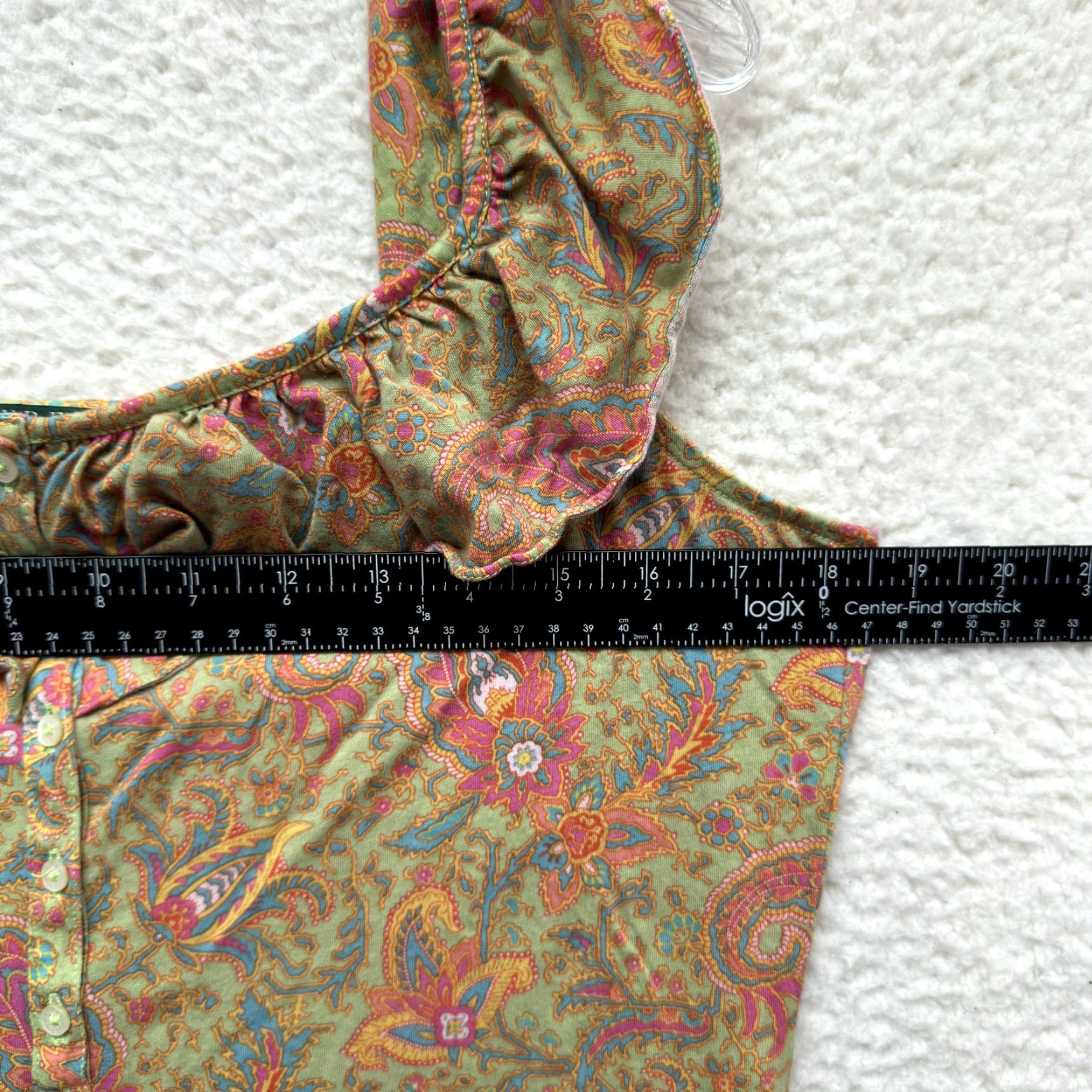 Ralph Lauren Lauren Ralph Lauren Top Blouse Sleeveless Henley Ruffle Neck Paisley Green L Womens Size L / US 10 / IT 46 - 4 Thumbnail