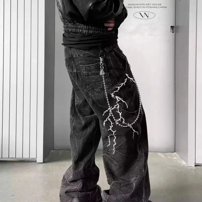 Japanese Brand Retro loose high street lightning embroidered jeans Size US 32 / EU 48 - 6 Thumbnail