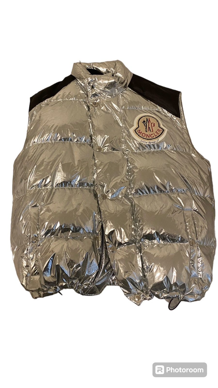 image of Moncler x Palm Angels Silver Puffer Exon Vest in Chrome, Men's (Size Large)