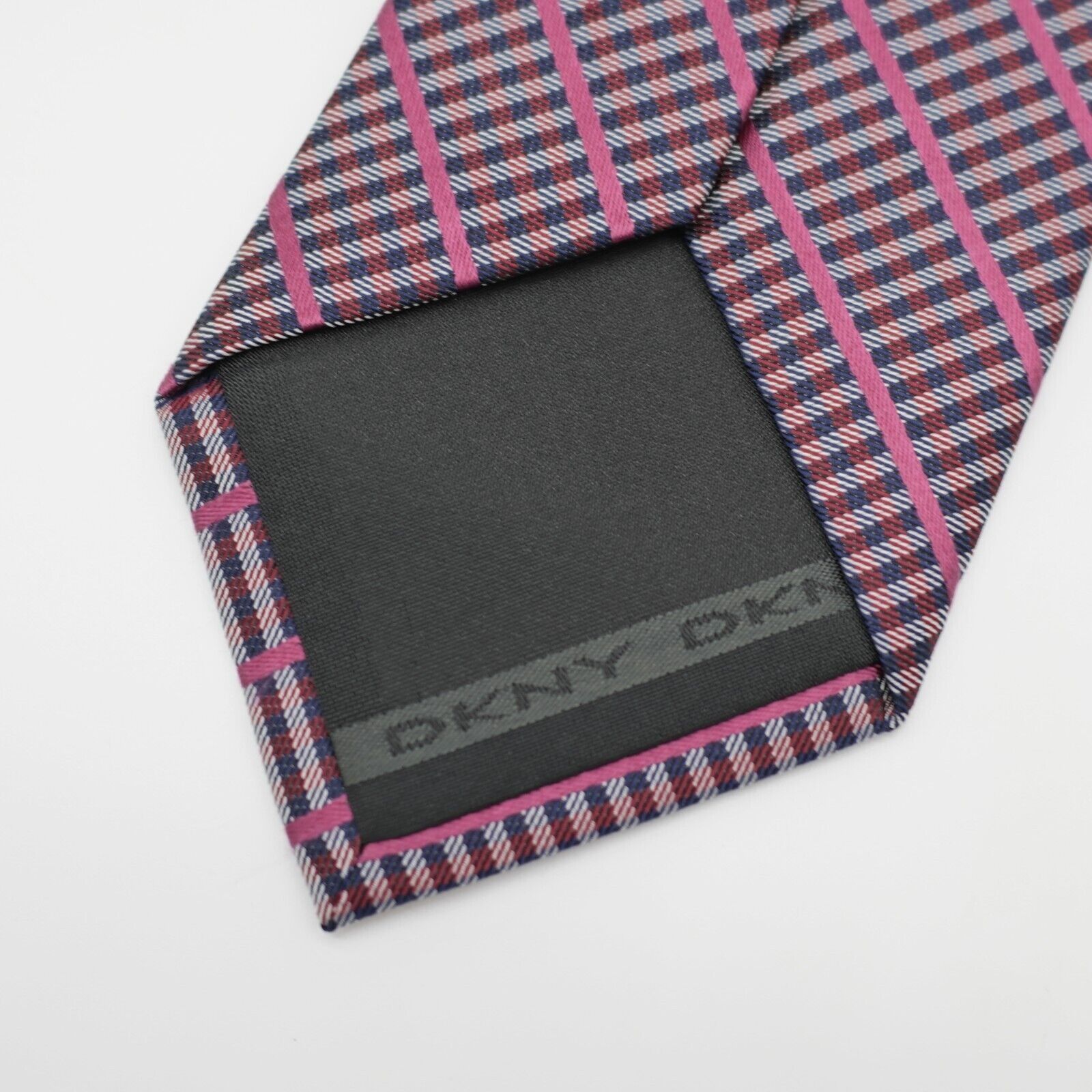 DKNY Dkny Woven Red Blue Plaid W/ Pink Striped Silk Tie Size ONE SIZE - 4 Thumbnail