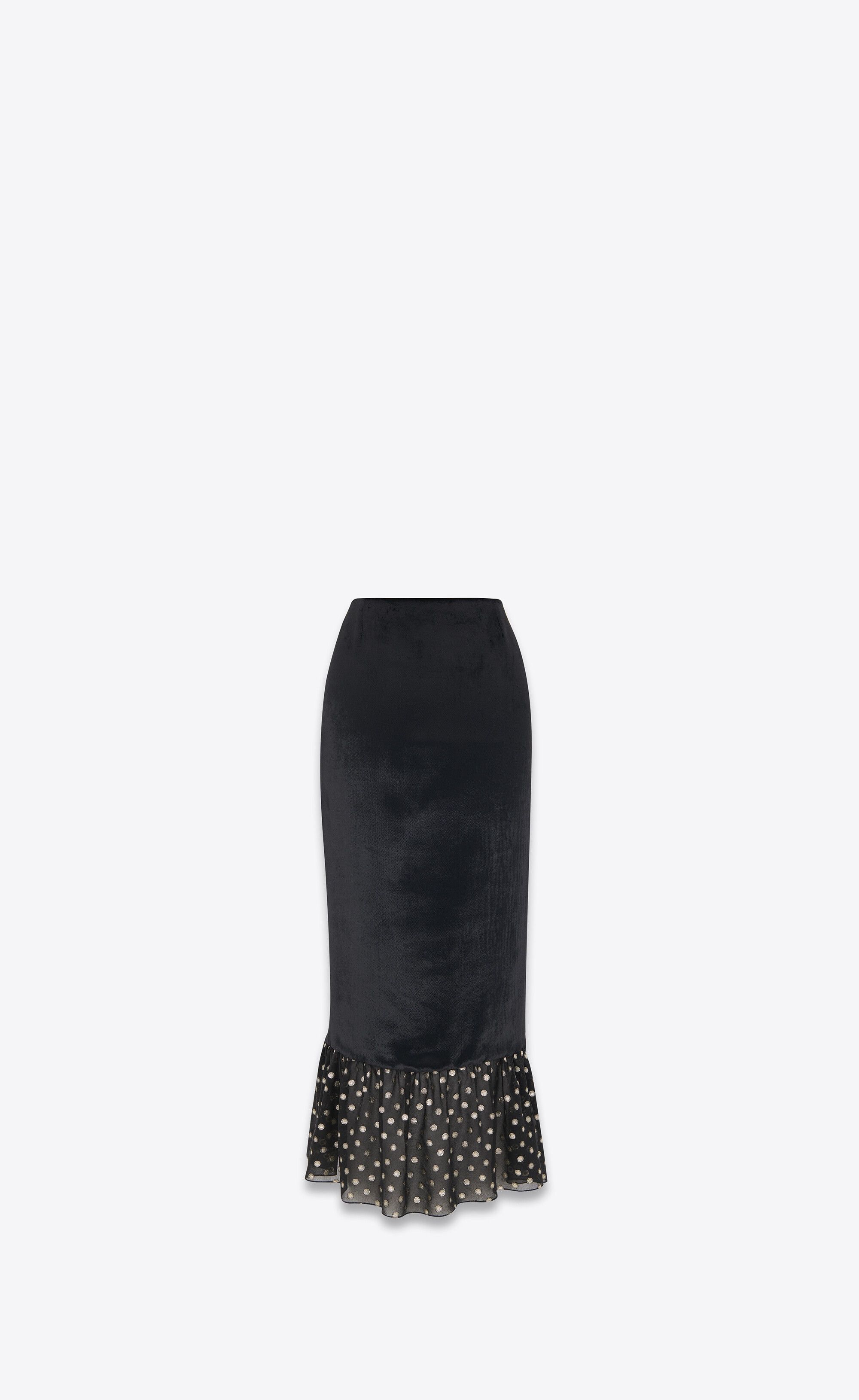 Saint Laurent Paris o1s1wg111124 Ruffled Midi Skirt in Velvet Silk Black & White Size 28" / US 6 / IT 42 - 3 Thumbnail