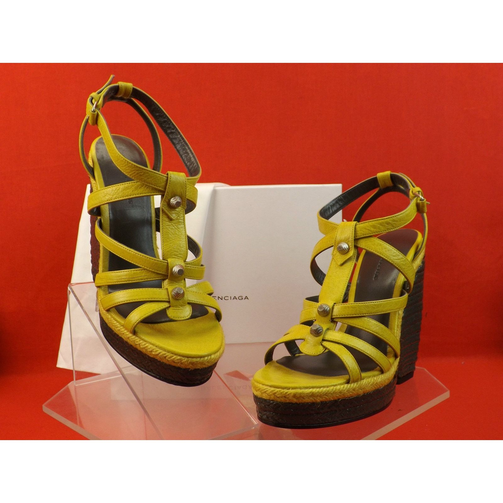 Balenciaga BALENCIAGA ARENA YELLOW LEATHER WEDGE STUDDED SANDAL 40 $745 Size US 10 / IT 40 - 5 Thumbnail