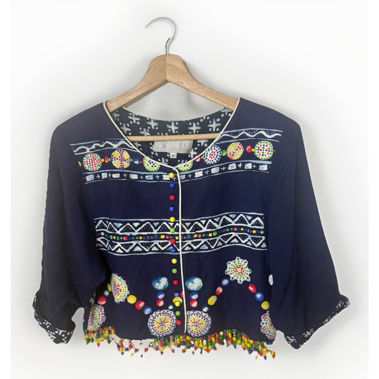 Other Platinum Dorothy Schoelen Blue Beaded Lagen Art Crop Blazer Size S / US 4 / IT 40 - 1 Thumbnail