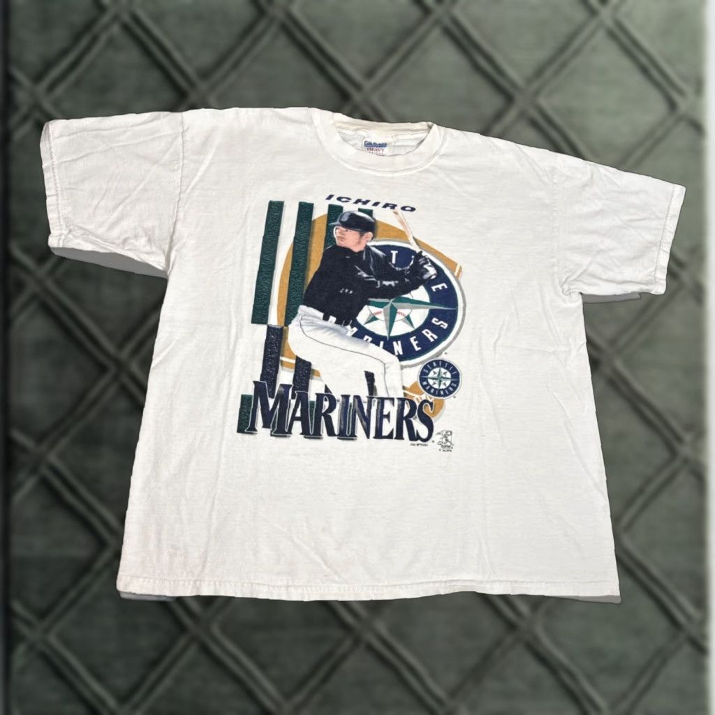 MLB VINTAGE Ichiro Suzuki Seattle Mariners MLB Baseball Japan T-Shirt XL Mens White Marine 2001 Size US XL / EU 56 / 4 - 1 Thumbnail