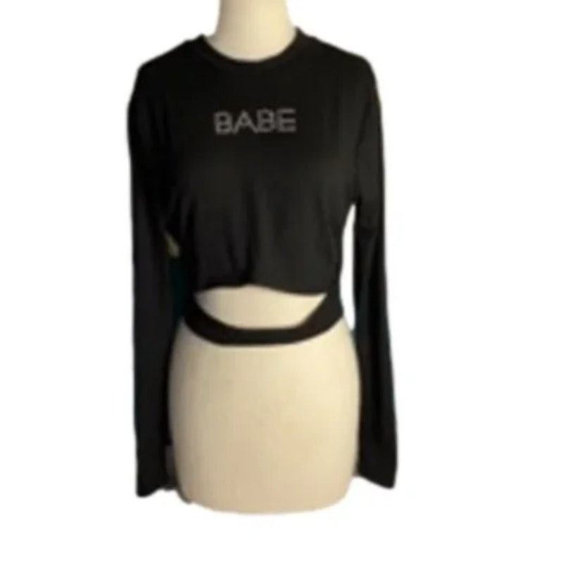 Other Love J Babe Rhinestone Cutout Long Sleeve Black Crop Top L Size US L / EU 52-54 / 3 - 2 Thumbnail
