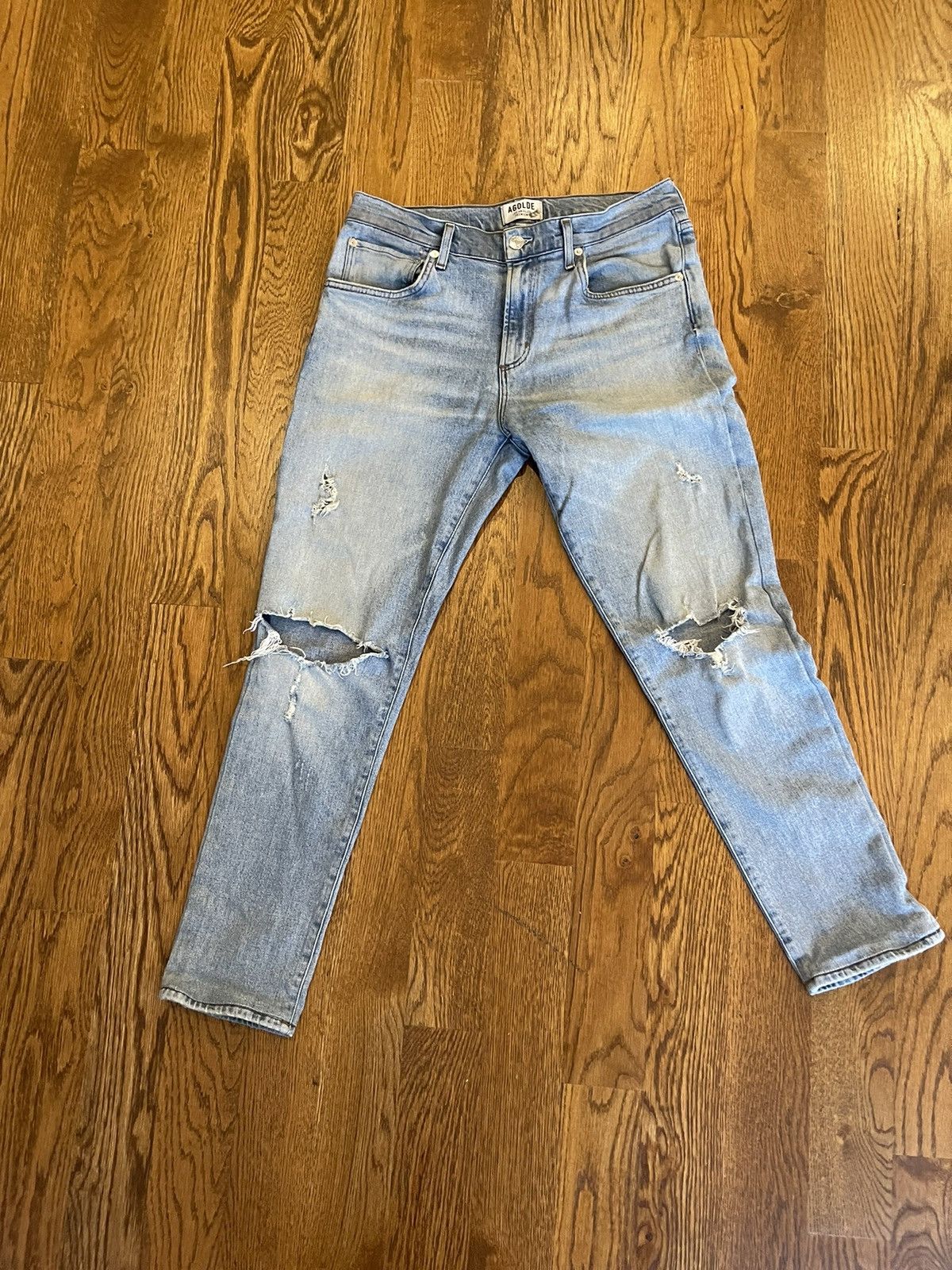 Agolde Agolde Premium Light Wash Distressed Skinny Jeans Size US 31 - 1 Thumbnail