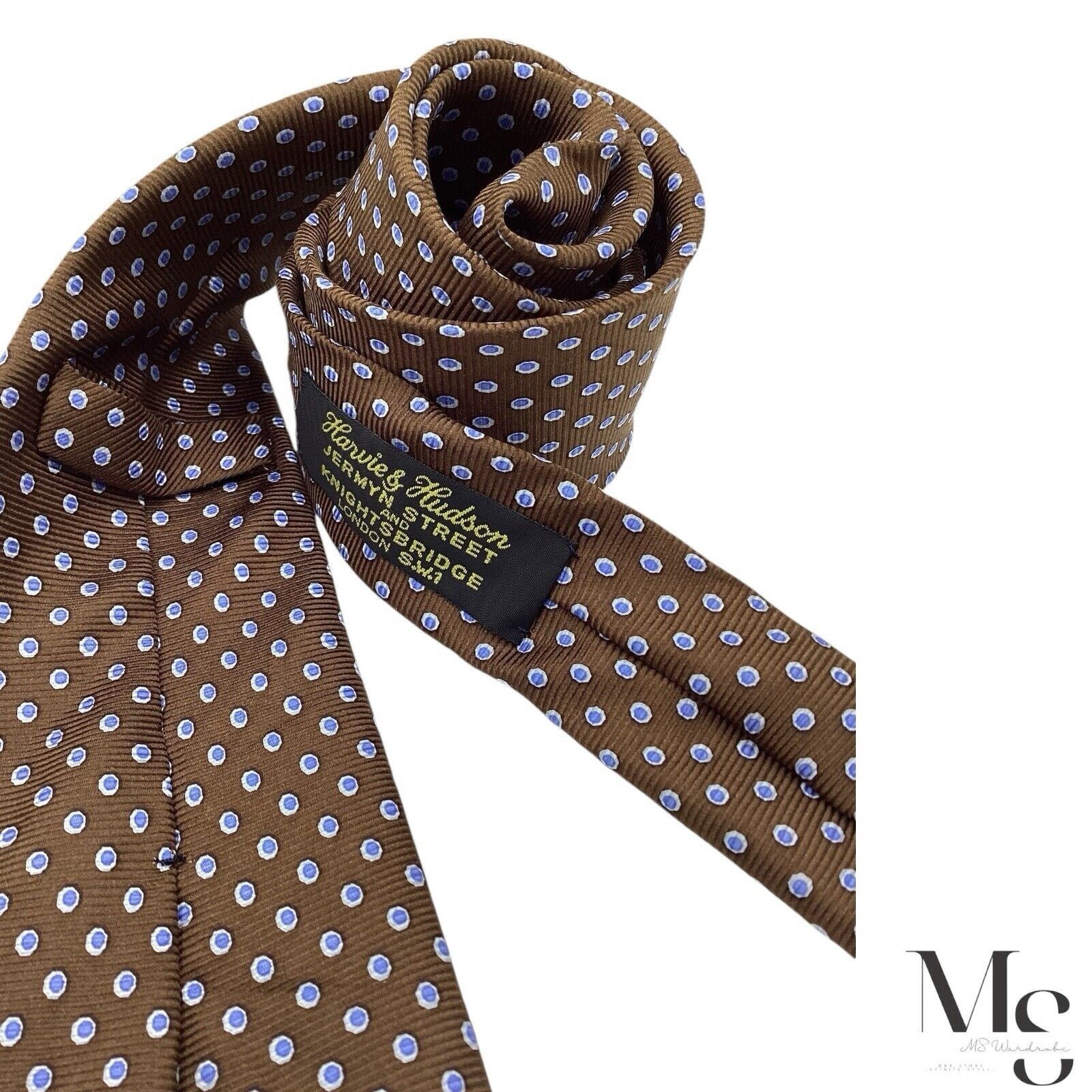 H By Hudson HARVIE & HUDSON Brown & Blue Geometric Silk Tie Made In Engl Size ONE SIZE - 4 Thumbnail