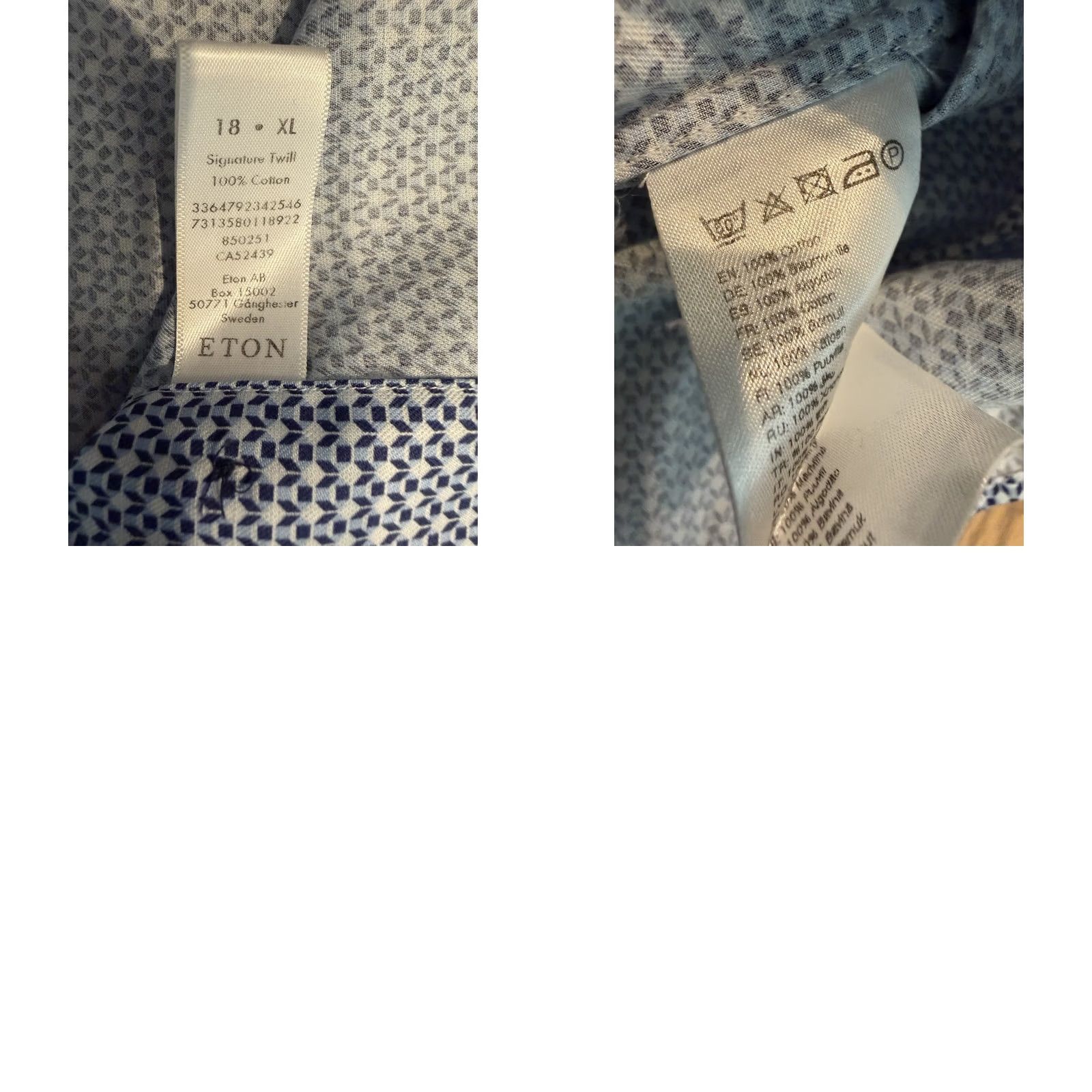 Eton Eton Dress Shirt Men Blue Twill Long Sleeve 18 Geometric Button Up Shirt - Regular, 100% Cotton, Spread Collar Size US XXL / EU 58 / 5 - 8 Thumbnail