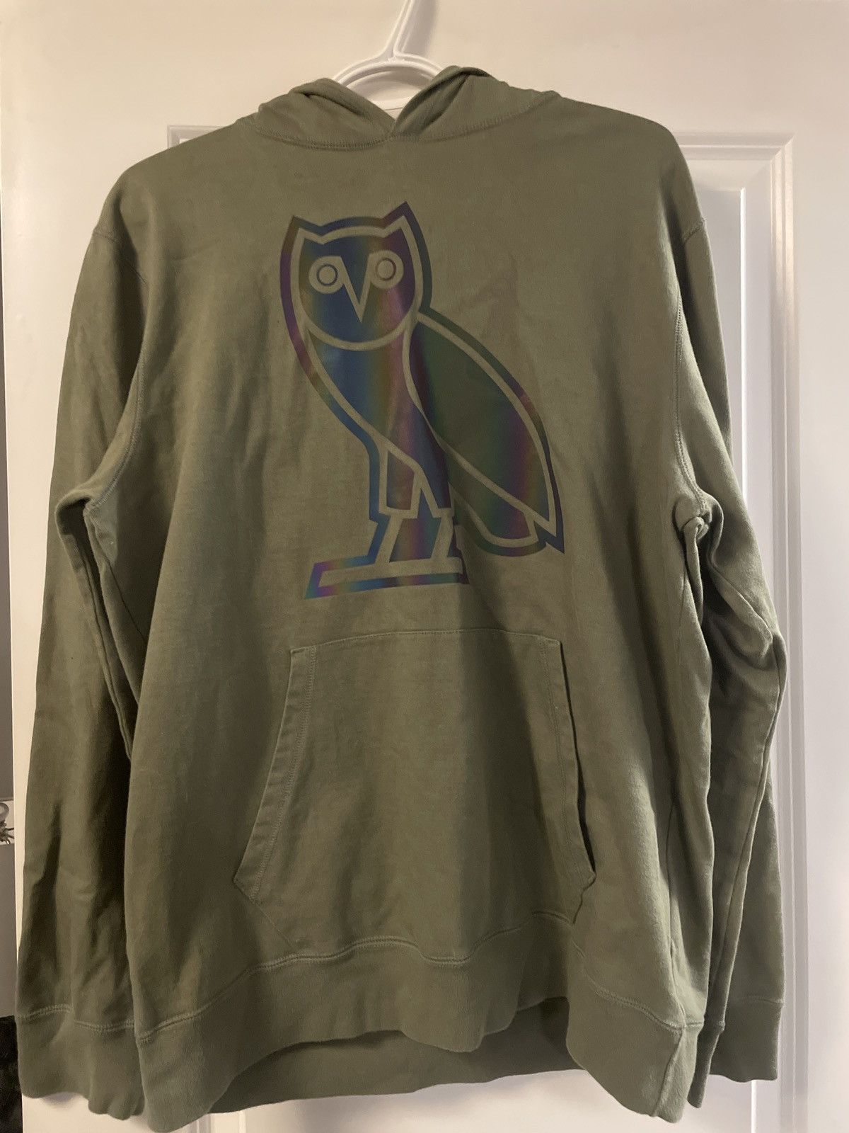 image of Octobers Very Own Ovo Holographic/reflective OG Owl in Olive/Green, Men's (Size Large)