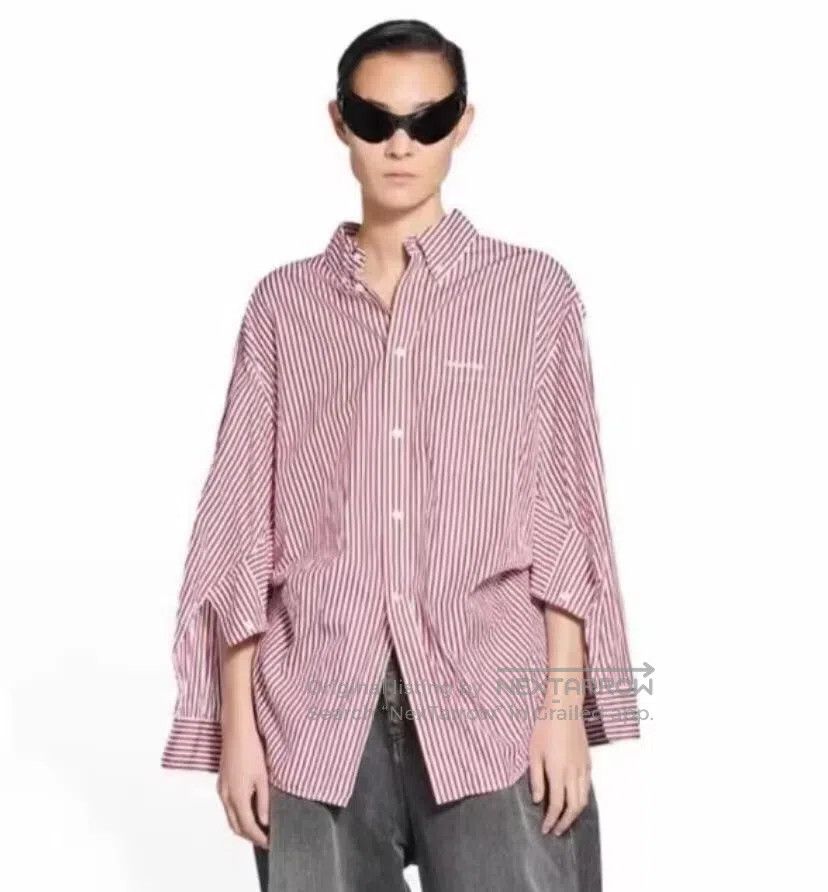 Balenciaga Balenciaga Burgundy Vertical Striped Cotton Collar Single Size XXS / US 00 / IT 34 - 8 Thumbnail