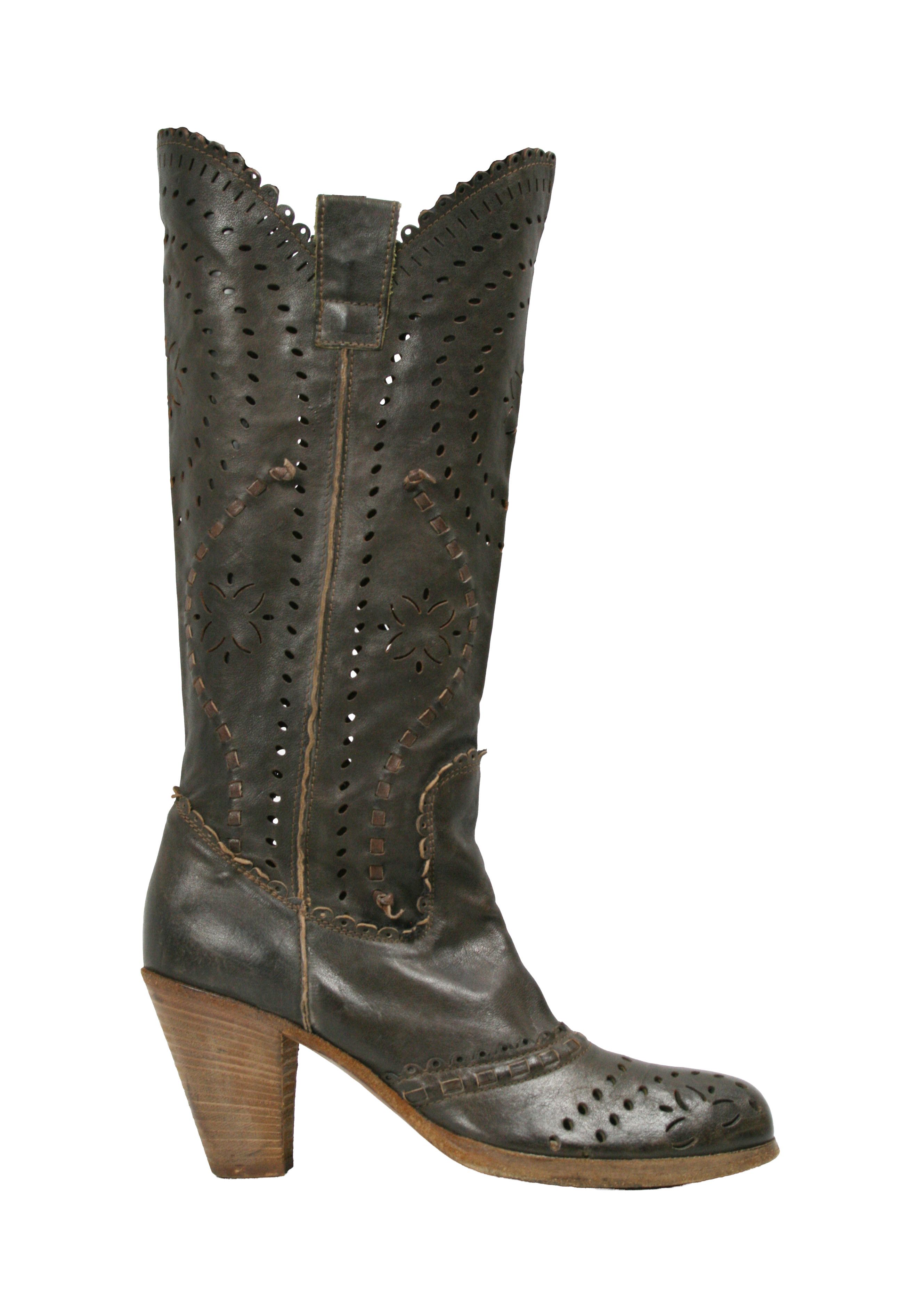 MoMA 00S Avant Garde Perforated Knee High Boots Vintage Size US 7 / IT 37 - 1 Thumbnail