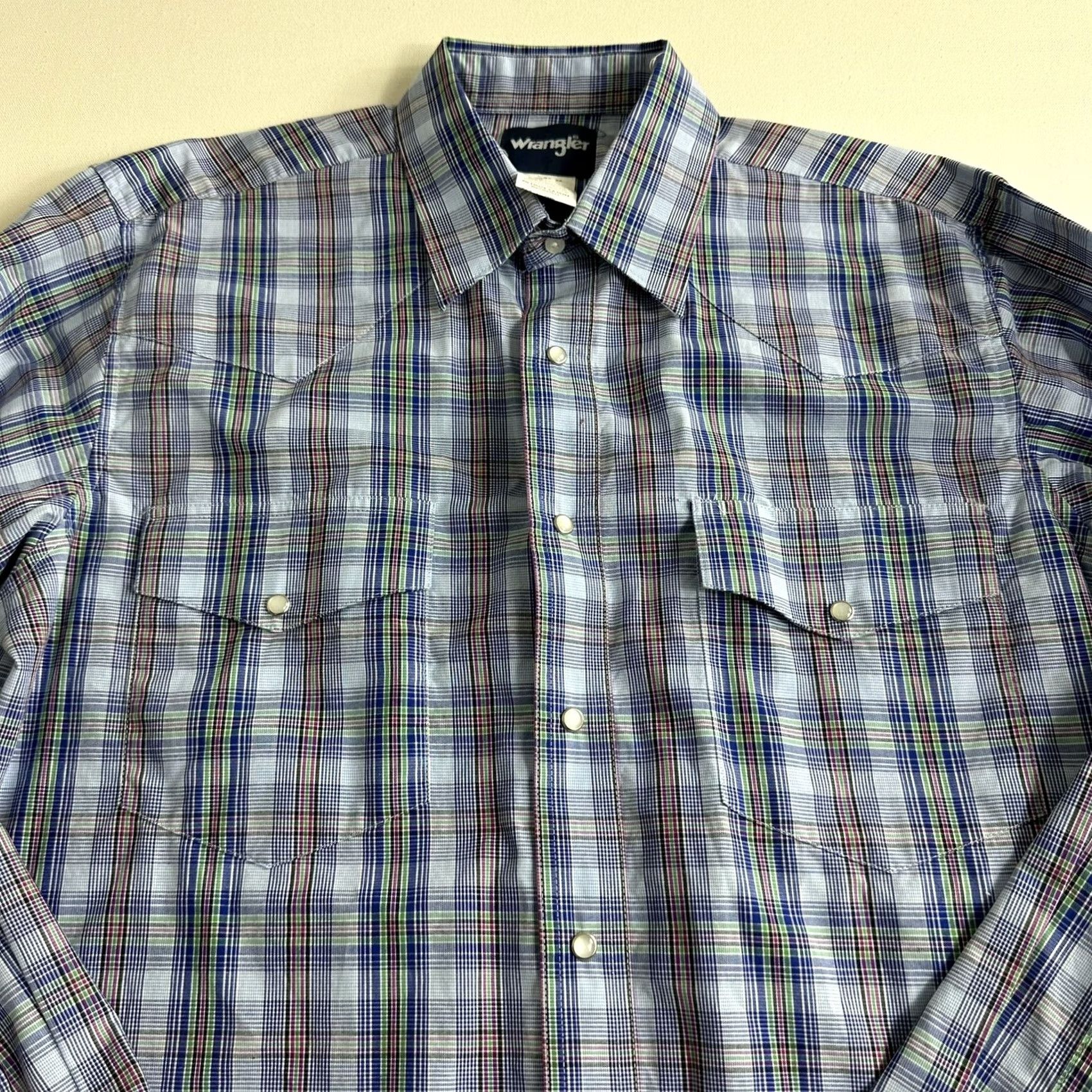 Wrangler VINTAGE Wrangler Western Brushpopper Button Up Shirt Pearl Snap Rodeo Mens Large Size US L / EU 52-54 / 3 - 4 Thumbnail
