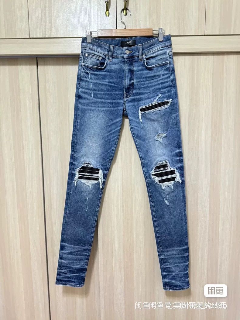 Amiri Amiri 19aw MX1 blue mixed leather jeans Size US 31 - 1 Thumbnail