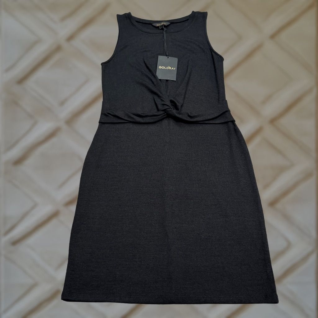 Vintage VINTAGE? (No) Goldray Dress Twisted Front Knit Midi Sheath Black Sleeveless NWT Womens Small, 1990s? Size S / US 4 / IT 40 - 1 Thumbnail