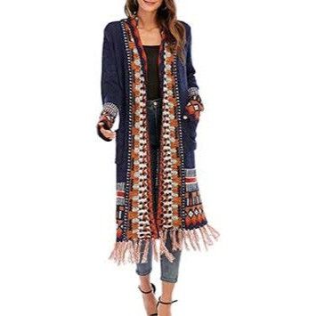 Other CCC Bohemian Aztec Tribal Print Knit Cardigan Fringe Multico Size L / US 10 / IT 46 - 2 Thumbnail