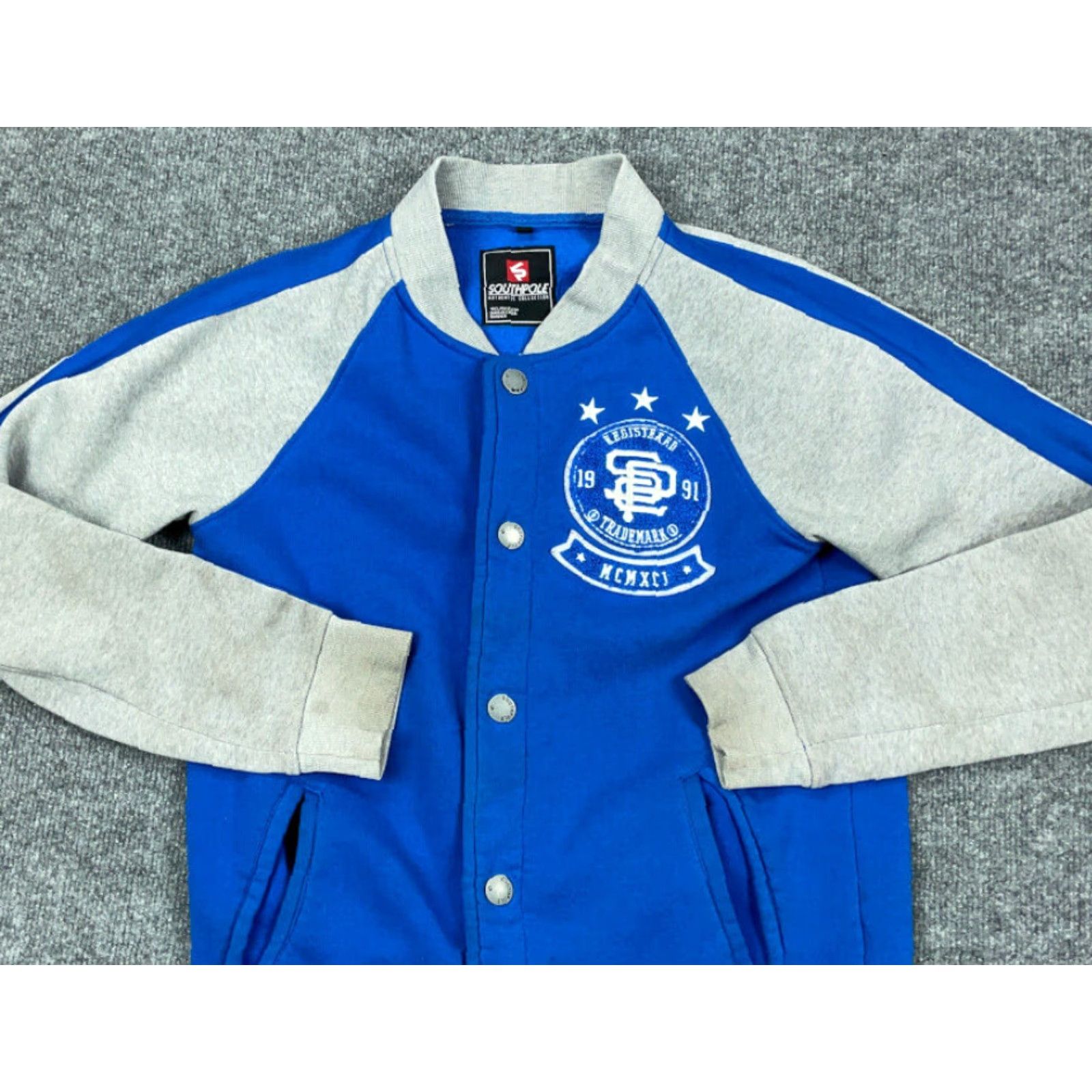 Southpole Y2K Streetwear Blue Gray Varsity Jacket Sweatshirt Adult Small Southpole Snap Size US S / EU 44-46 / 1 - 3 Thumbnail