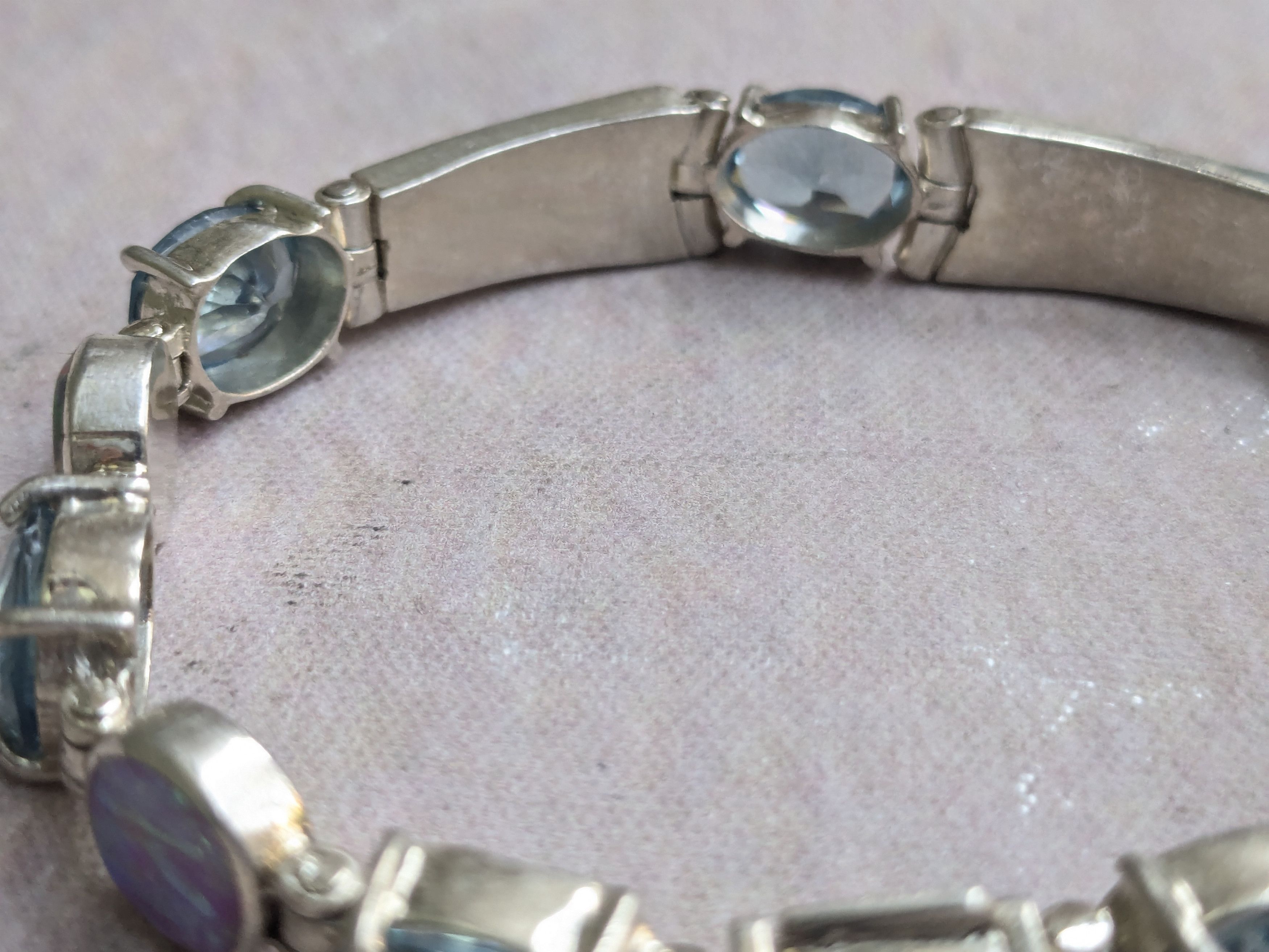 Jewelry Sterling Silver Tennis Bracelet Opal Blue Topaz Oval 7.25 Size ONE SIZE - 5 Thumbnail