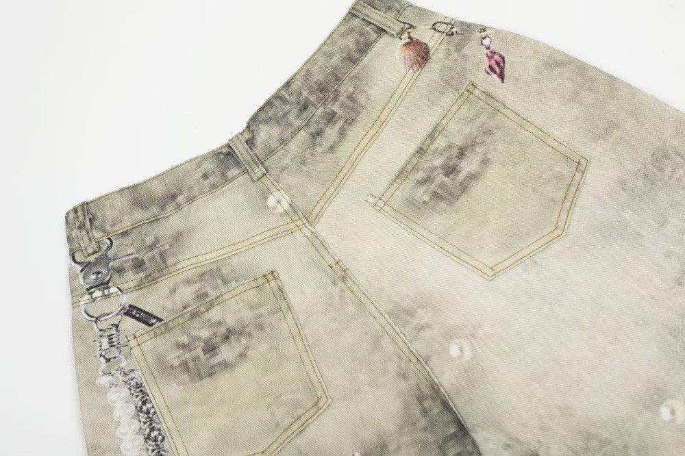 Jean Heavy distressed digital print loose denim shorts Size US 32 / EU 48 - 4 Thumbnail
