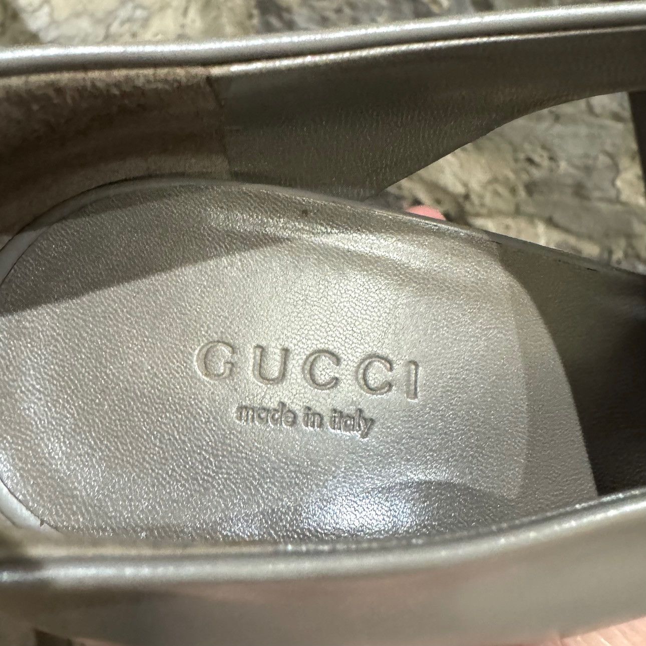 Gucci Gucci Grey Clemence Wedge Platform Peep Toe Pumps Size US 6 / IT 36 - 11 Thumbnail