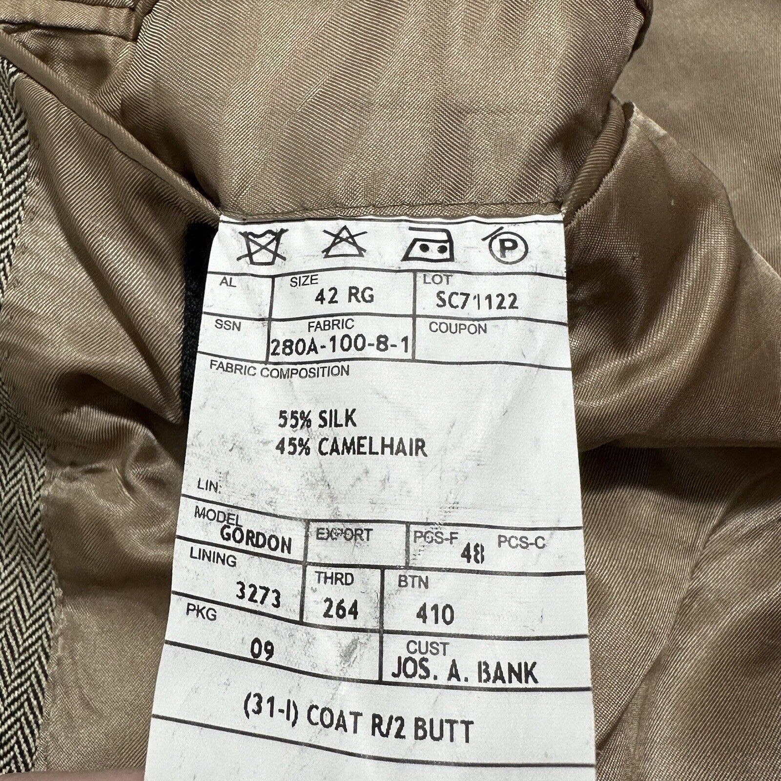 Jos. A. Bank Jos. A. Bank 42R Silk Camel Hair Herringbone Suit Jacket Size 42R - 8 Thumbnail