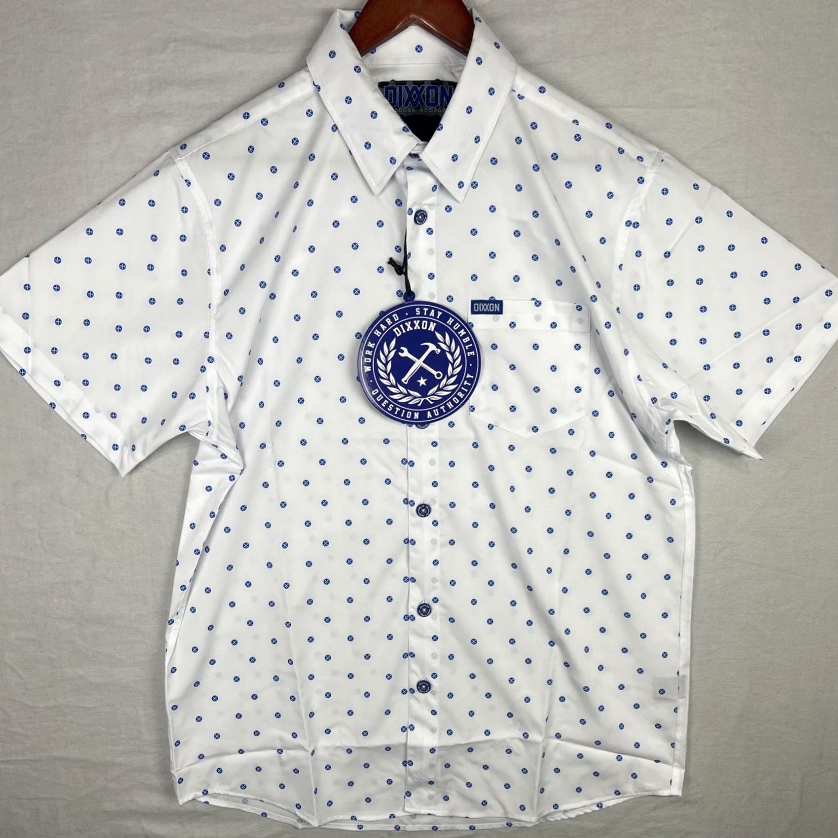 Vintage Dixxon Shirt Mens Medium White Blue Polkacide D-lite Button Down Short Sleeve Polka Dot Casual Workwear Button-Down Mens Size US M / EU 48-50 / 2 - 2 Thumbnail