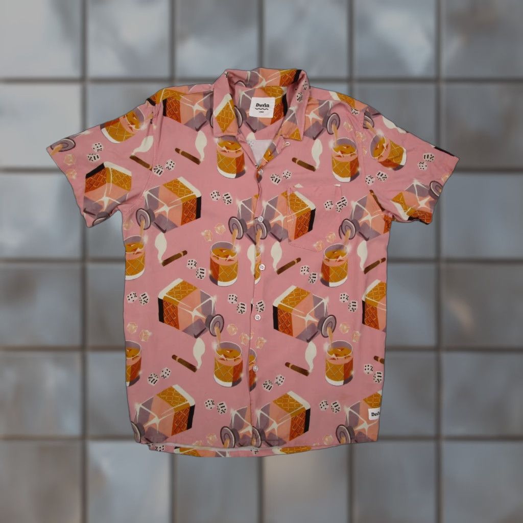 Vintage VINTAGE Duvin Shirt Mens Large Pink Short Sleeve Casual Crew Neck 90s Geometric Tropical Size US L / EU 52-54 / 3 - 1 Thumbnail