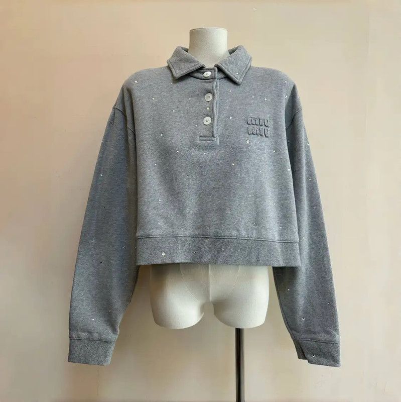 Miu Miu Miu Miu Gray Cropped Sweatshirt for Women 0089 Size S / US 4 / IT 40 - 1 Thumbnail