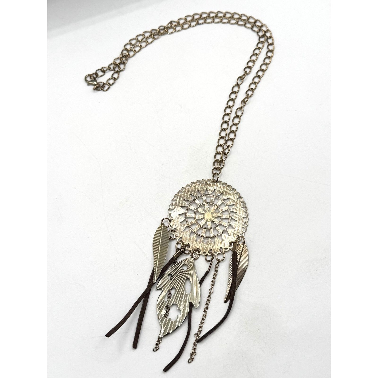 Vintage Dreamcatcher Filigree Feather Charm Necklace Size ONE SIZE - 1 Thumbnail