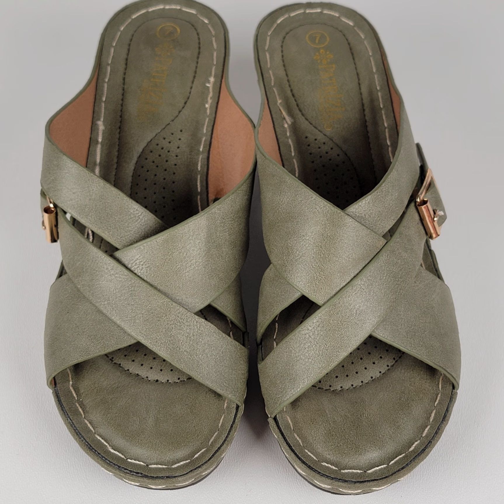 Vintage Patrizia Spring Step Karis Green Heeled Leather Sandals Open Toe Size 7 Women Slip-On Size US 7 / IT 37 - 2 Thumbnail