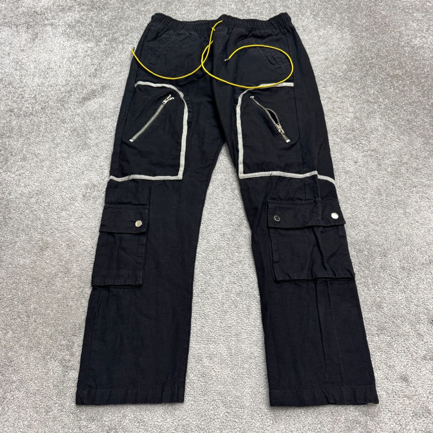 MNML MNML Cargo Tactical Utility Pants Men XL Black Contrast Piping Yellow Drawstring Size US 36 / EU 52 - 2 Thumbnail
