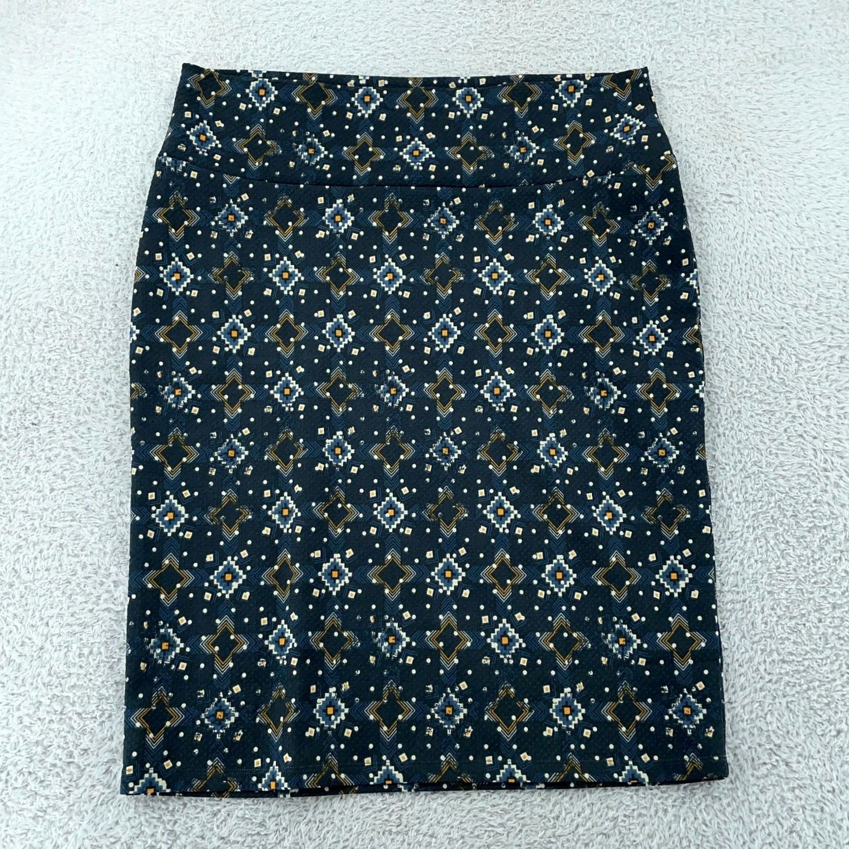 Vintage LuLaRoe Pencil Skirt Womens 2XL Navy Blue Geometric Print Stretch Knit Size 40" / US 18 - 2 Thumbnail