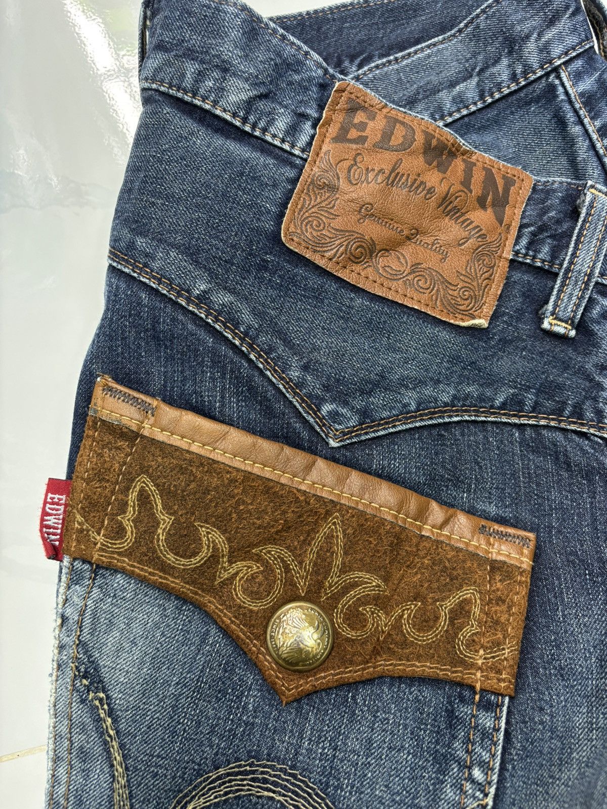 Kapital 🔥EDWIN EXCLUSIVE VINTAGE COWHIDE PATCHES POCKET DENIM JEANS Size US 38 / EU 54 - 9 Thumbnail