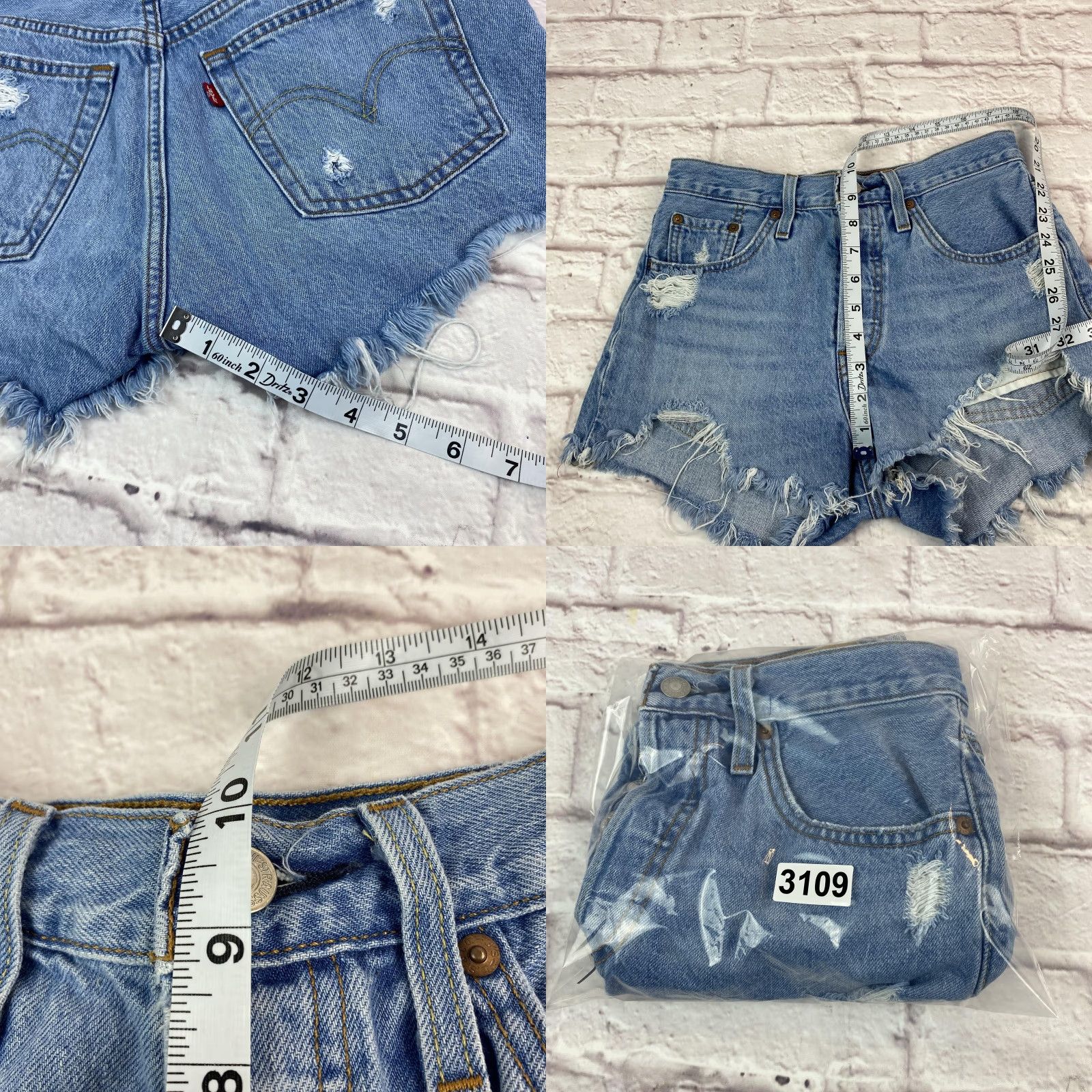 Levi's VINTAGE Levis 501 Shorts Women 26 Distressed Denim High Rise Blue Cut-Off Frayed Hem Size 26" / US 2 / IT 38 - 9 Thumbnail