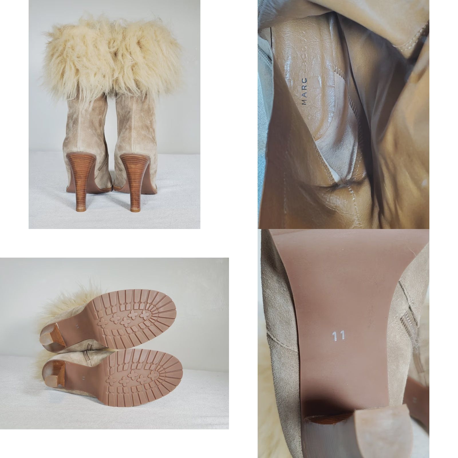 Marc Jacobs Marc Jacobs Beige Suede Fur Trimmed High Heeled Ankle Booties Women's US 11 Boots Size US 11 / IT 41 - 8 Thumbnail