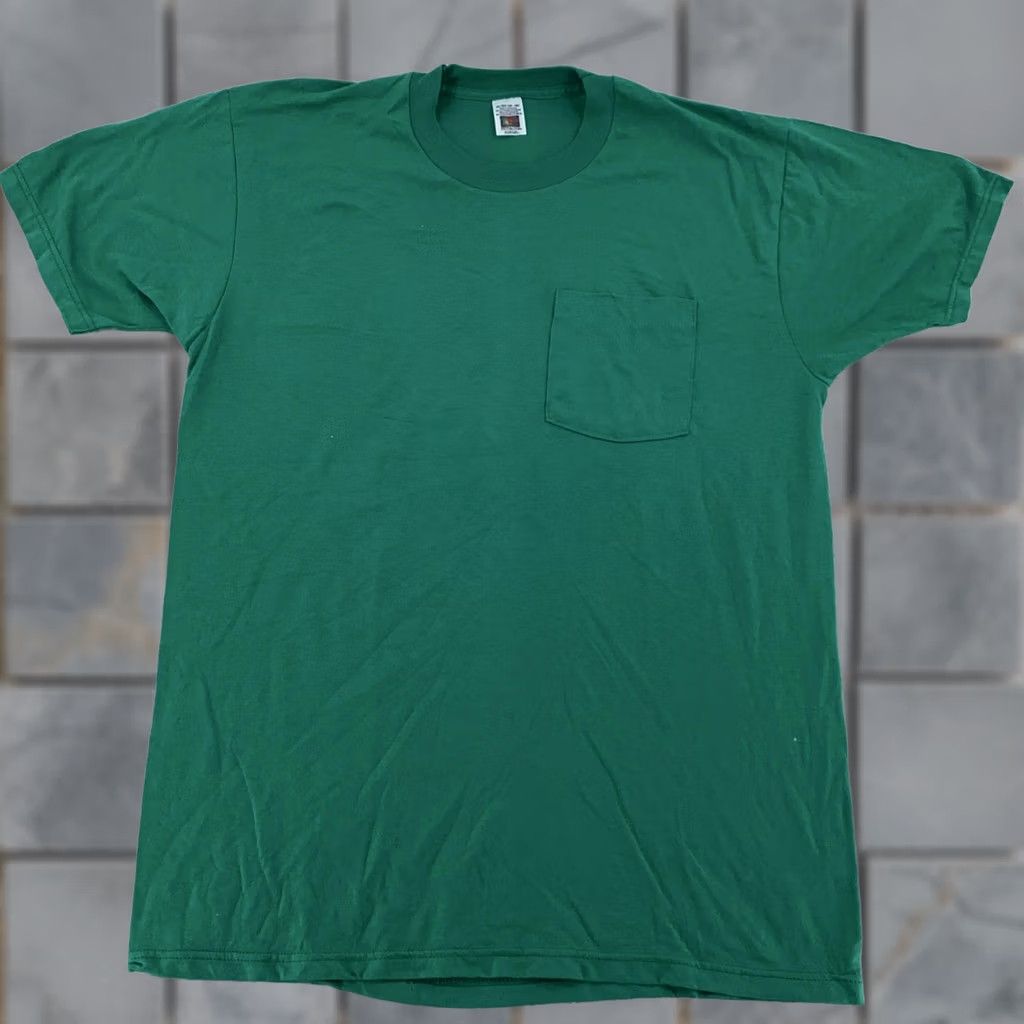 Fruit Of The Loom Fruit of the Loom Shirt Green Pocket Tee Mens L Cotton Polyester Crew Neck Short Sleeve Vintage Blank Size US L / EU 52-54 / 3 - 1 Thumbnail