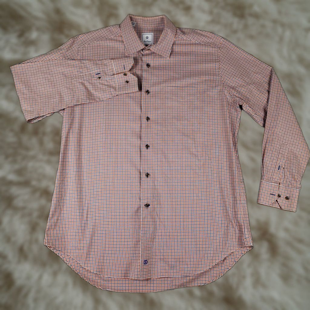 David Donahue David Donahue Shirt Mens XL Blue Orange Check Button Up Long Sleeve Size US XL / EU 56 / 4 - 1 Thumbnail
