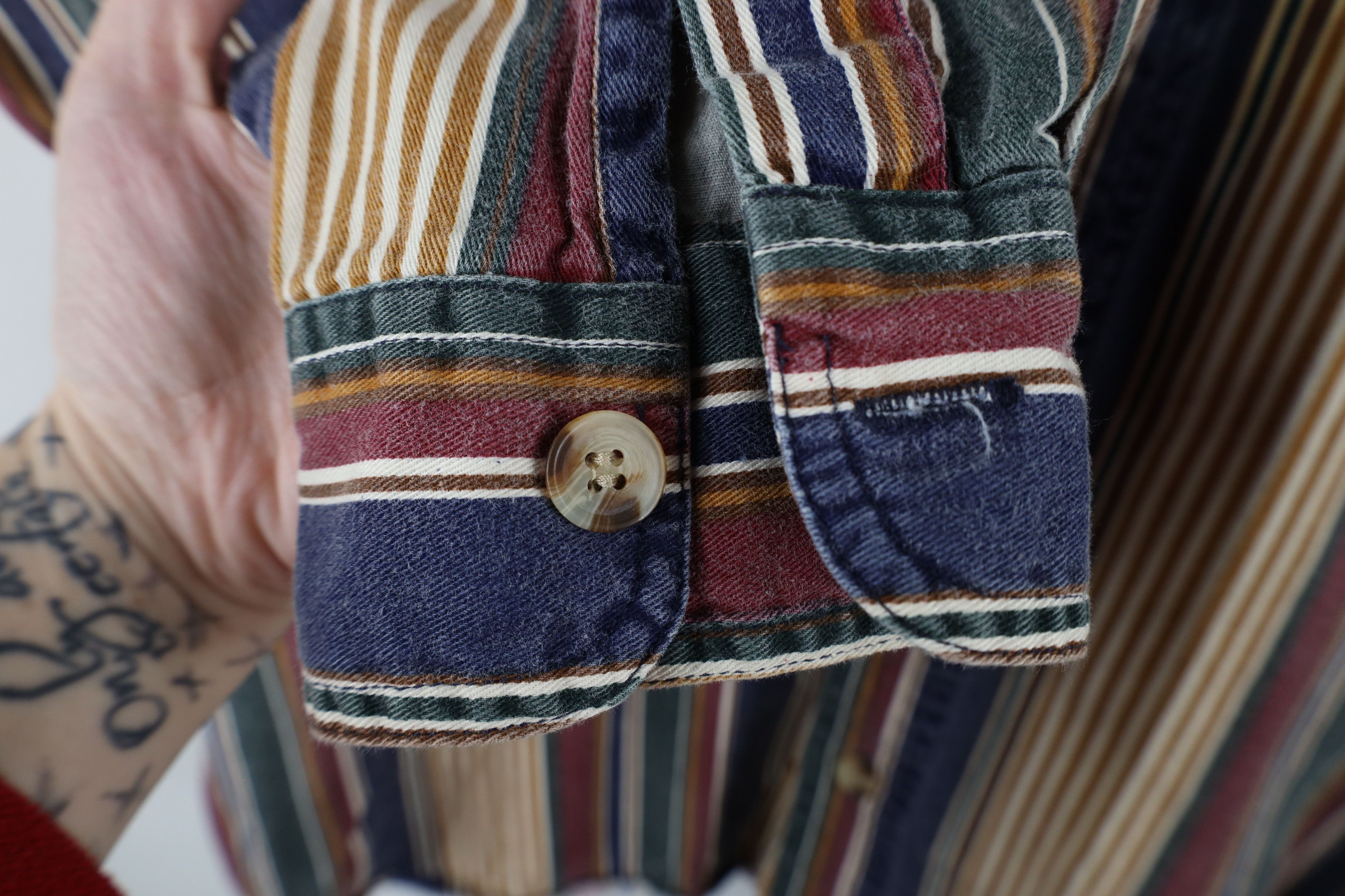 Vintage Vintage 90s Streetwear Striped Band Collar Button Shirt Size US M / EU 48-50 / 2 - 4 Thumbnail