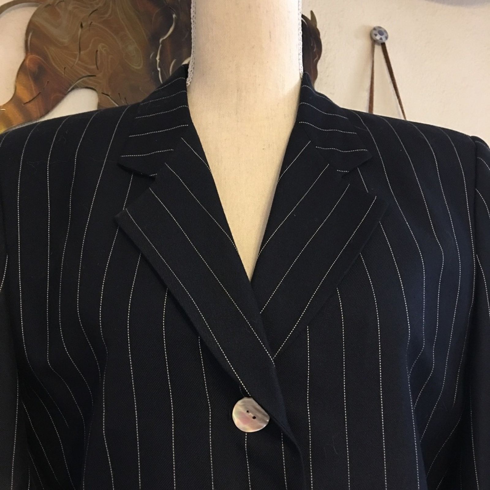 Vintage Vintage 90s Le Suit dark navy stripe skirt set 10 Size L / US 10 / IT 46 - 4 Thumbnail