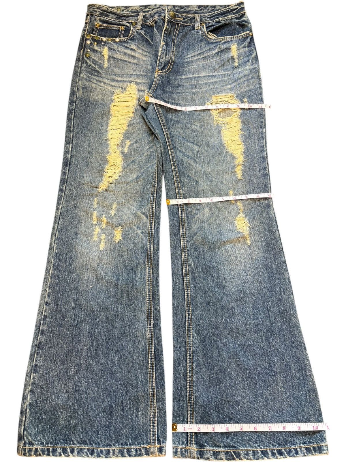Hysteric Glamour Vintage Japanese Brand Rusty Wash Distress Flare Jeans Size 33" - 8 Thumbnail