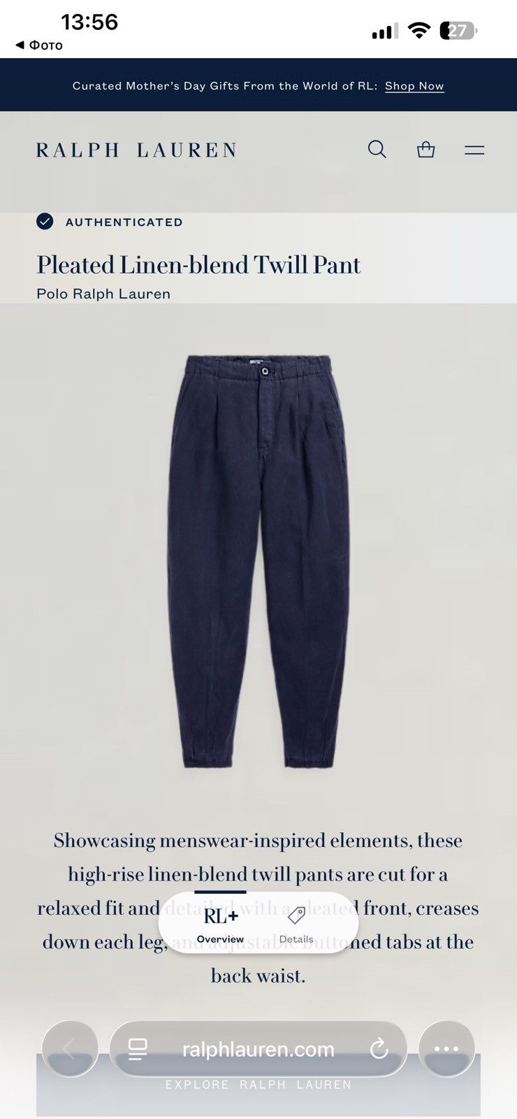 Polo Ralph Lauren Polo Ralph Lauren Pleated Linen Blend Twill Pants Navy Women Size 28" / US 6 / IT 42 - 2 Thumbnail