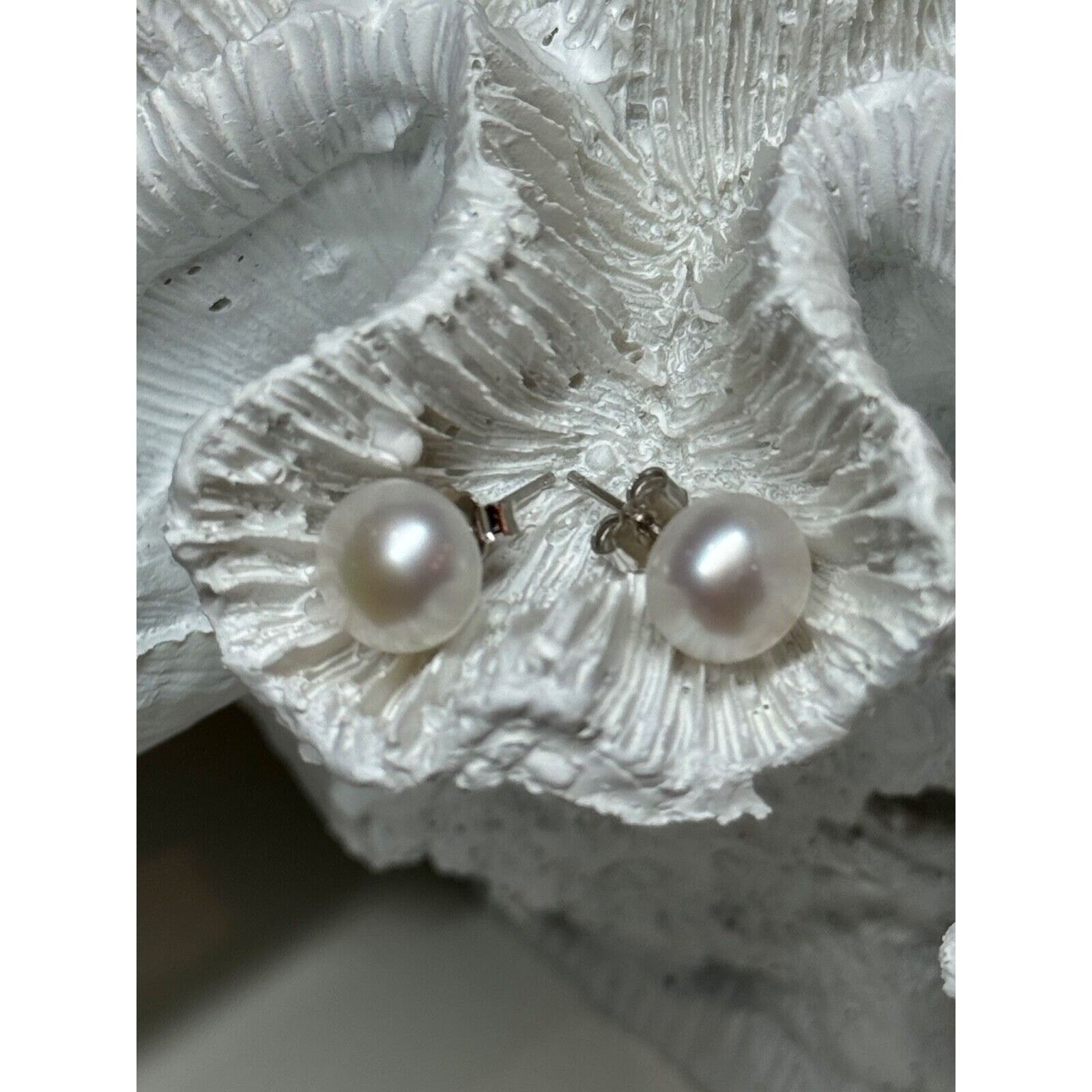 Jewelry 925 STERLING SILVER FRESH WATER PEARL EARRINGS LENGTH 0.35 Size ONE SIZE - 4 Thumbnail