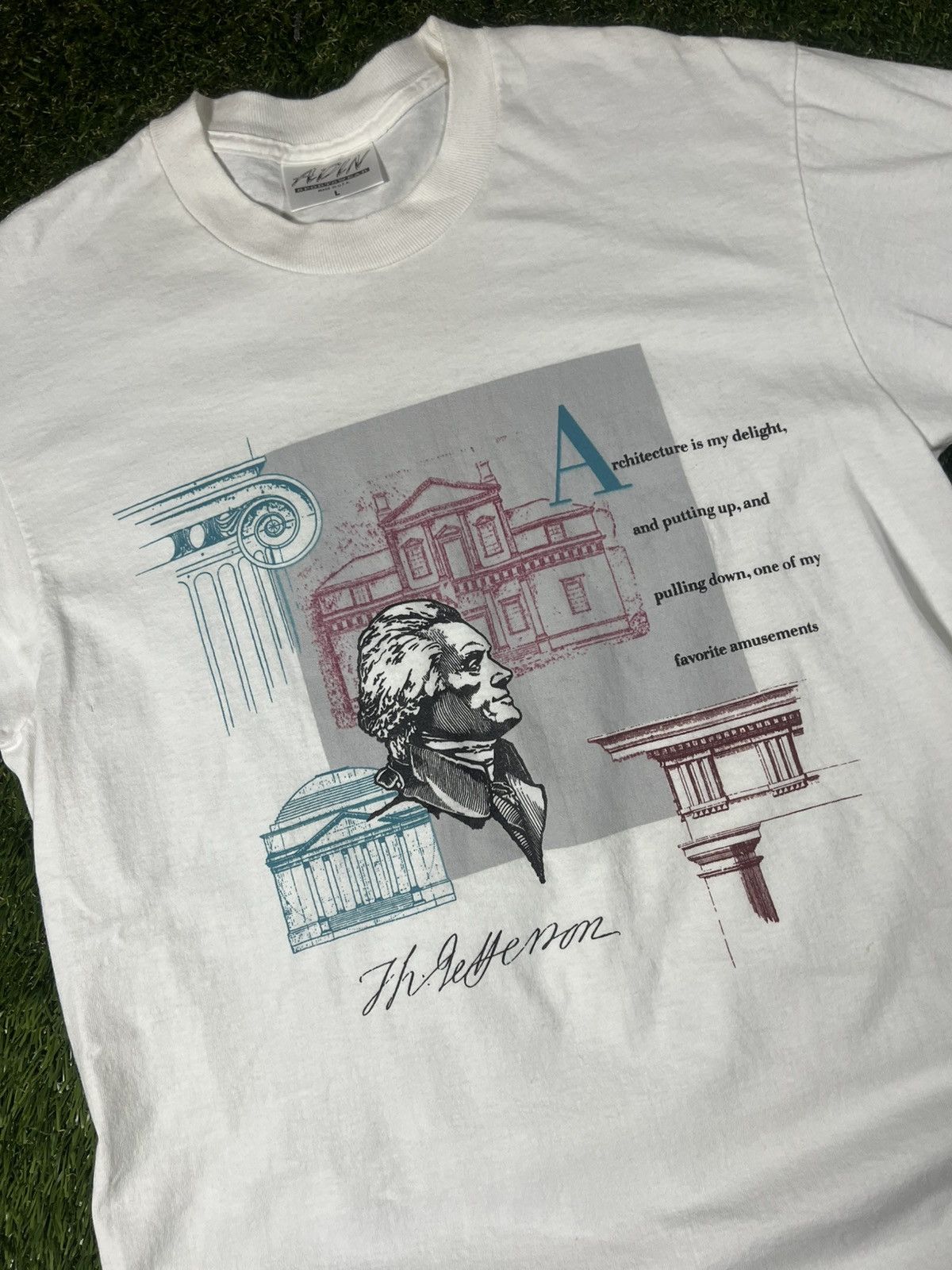 President's Vintage 90s Thomas Jefferson Architecture Art Da Vinci Tee Size US L / EU 52-54 / 3 - 2 Thumbnail
