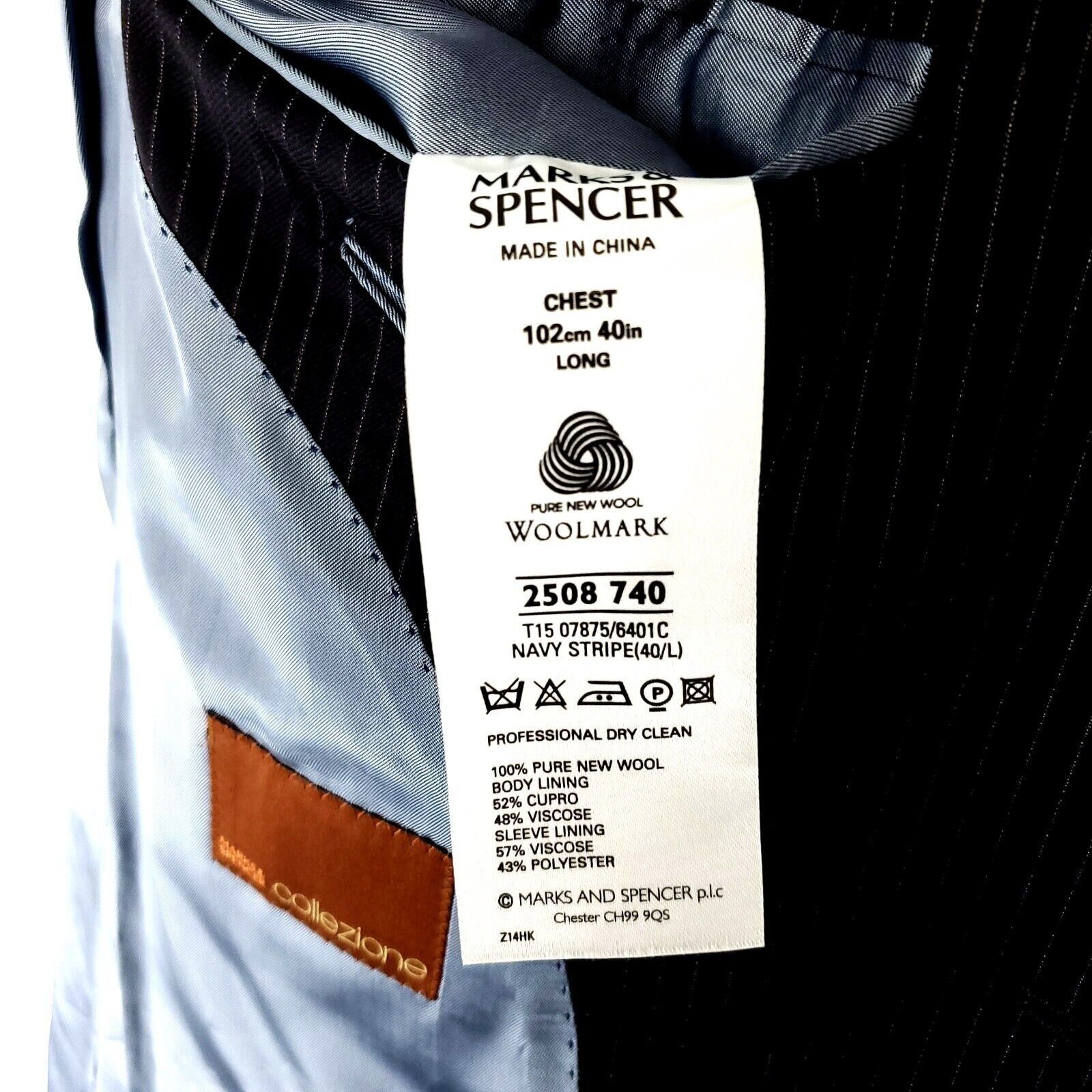 Marks & Spencer Marks Spencer Wool 2 Button 2 Piece Suit 40L Blue Striped 34 Size 40L - 10 Thumbnail