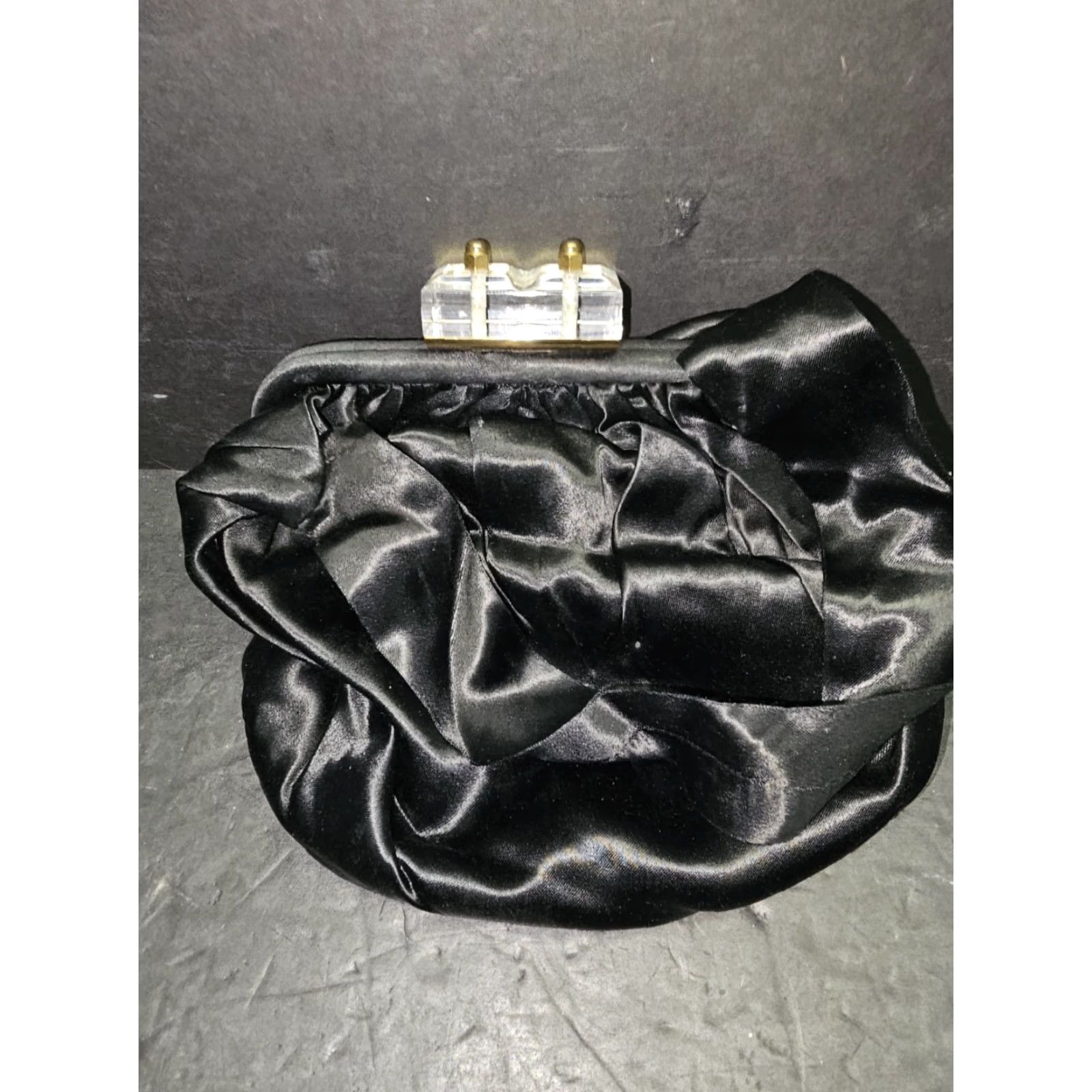 Vintage VINTAGE L & M Spot-Lite Black Silk Handbag Purse 1950's w/ Hinged Lucite Clasp Shoulder Bag Womens Size ONE SIZE - 6 Thumbnail
