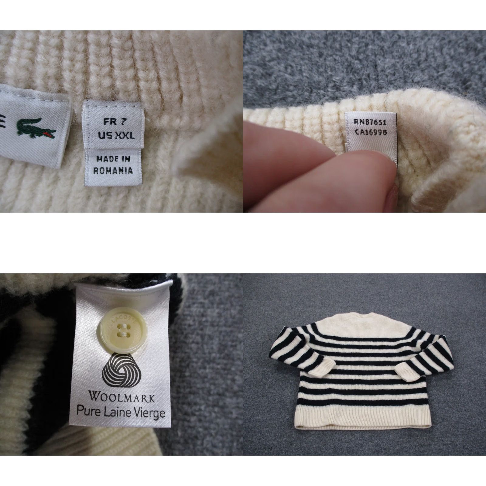 Lacoste Lacoste Sweater Womens 2XL White Wool Oversized Classic Pullover Stripe Knit Round Neck Long Sleeve Logo Pullover Winter Fall Spring Womens 2XL Size XXL / US 16-18 / IT 52-54 - 8 Thumbnail