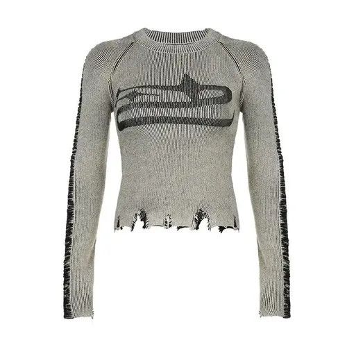 image of Ripped Vintage Sweater in White, Women's