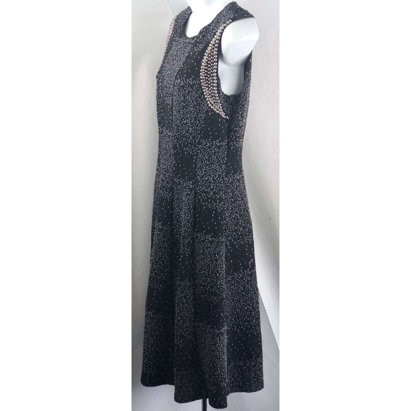 Vintage NWT Linea Domani Ltd Sleeveless Fit & Flare Dress 8 Blk Midi Bead Boat Neck Knit Size M / US 6-8 / IT 42-44 - 2 Thumbnail