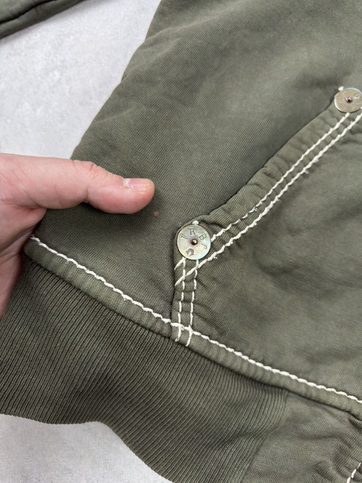 True Religion Vintage True Religion Zip Hoodie Big-T Khaki Washed Destroye Size US L / EU 52-54 / 3 - 12 Thumbnail