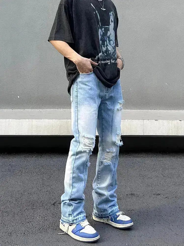 Japanese Brand Light colored distressed patchwork jeans Size US 32 / EU 48 - 6 Thumbnail